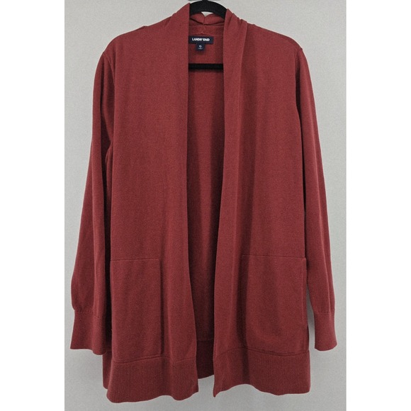 Lands End Women's Open Cardigan Sz XL Sweater Rust Red Pockets Layering Boho - Picture 1 of 7